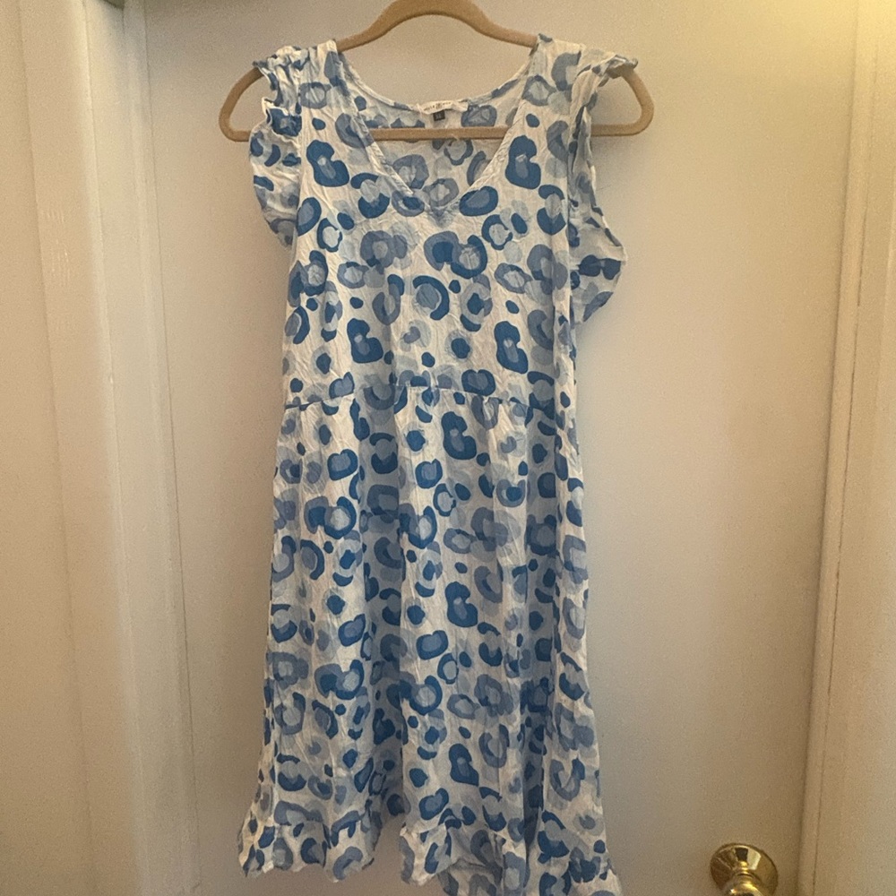Blue Printed Sleeveless Casual Dress for Women